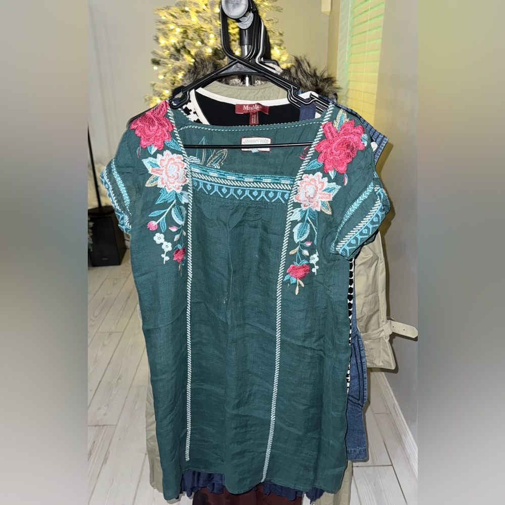Johnny Was Teal Embroidered Dress